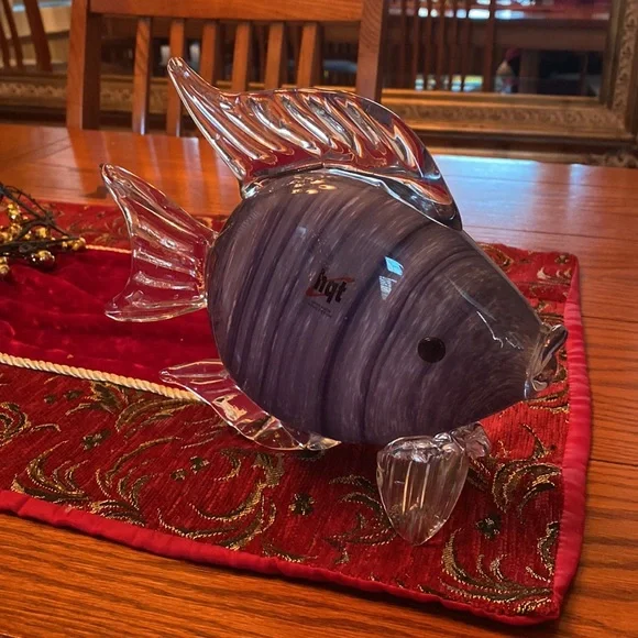 HQT Hand Blown / Made Glass Fish by HQT 9” Long - Picture 5 of 10